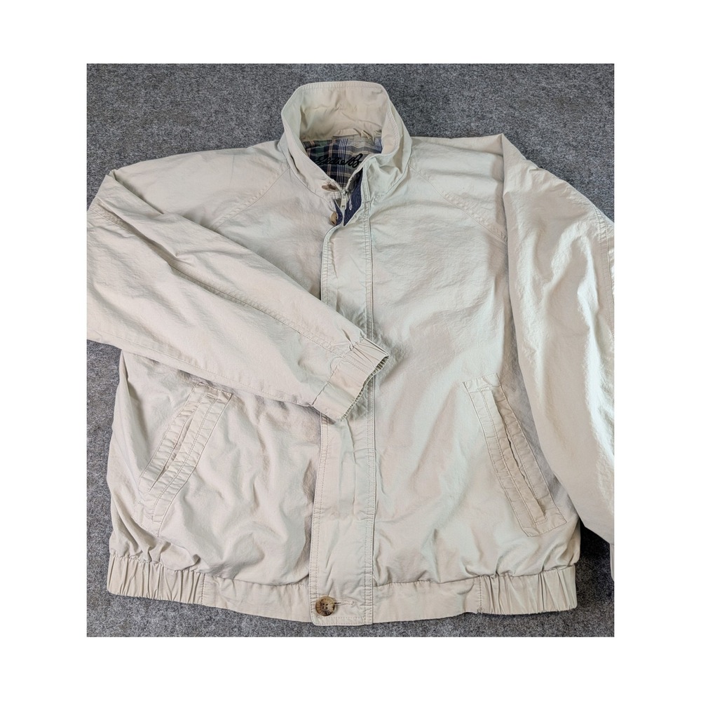 Eddie Bauer Mens Harrington Jacket Tan Cotton Plaid Flannel Lined Large L/G EUC